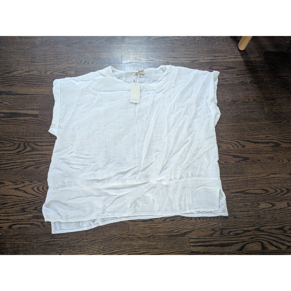 New Bellambra Made in Italy White Linen/Cotton HI-LOW HEM Top Shirt Size 2X Xxl